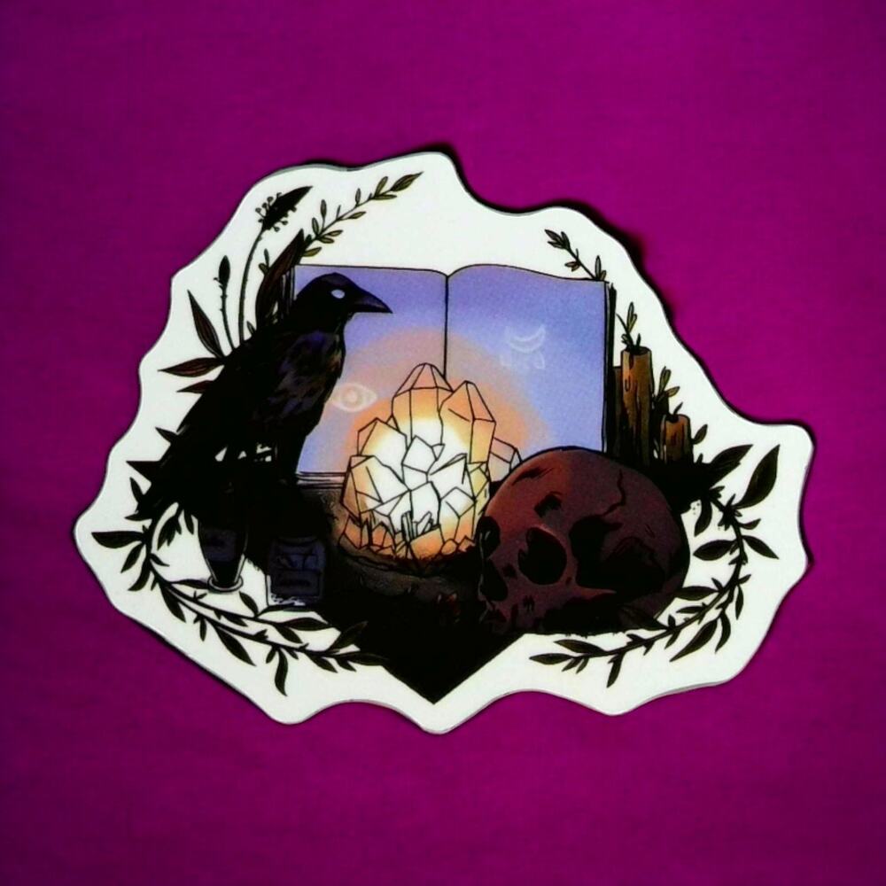 Gothic Sticker Raven Crystal Book Skull Witchcraft Occult Magic Supernatural